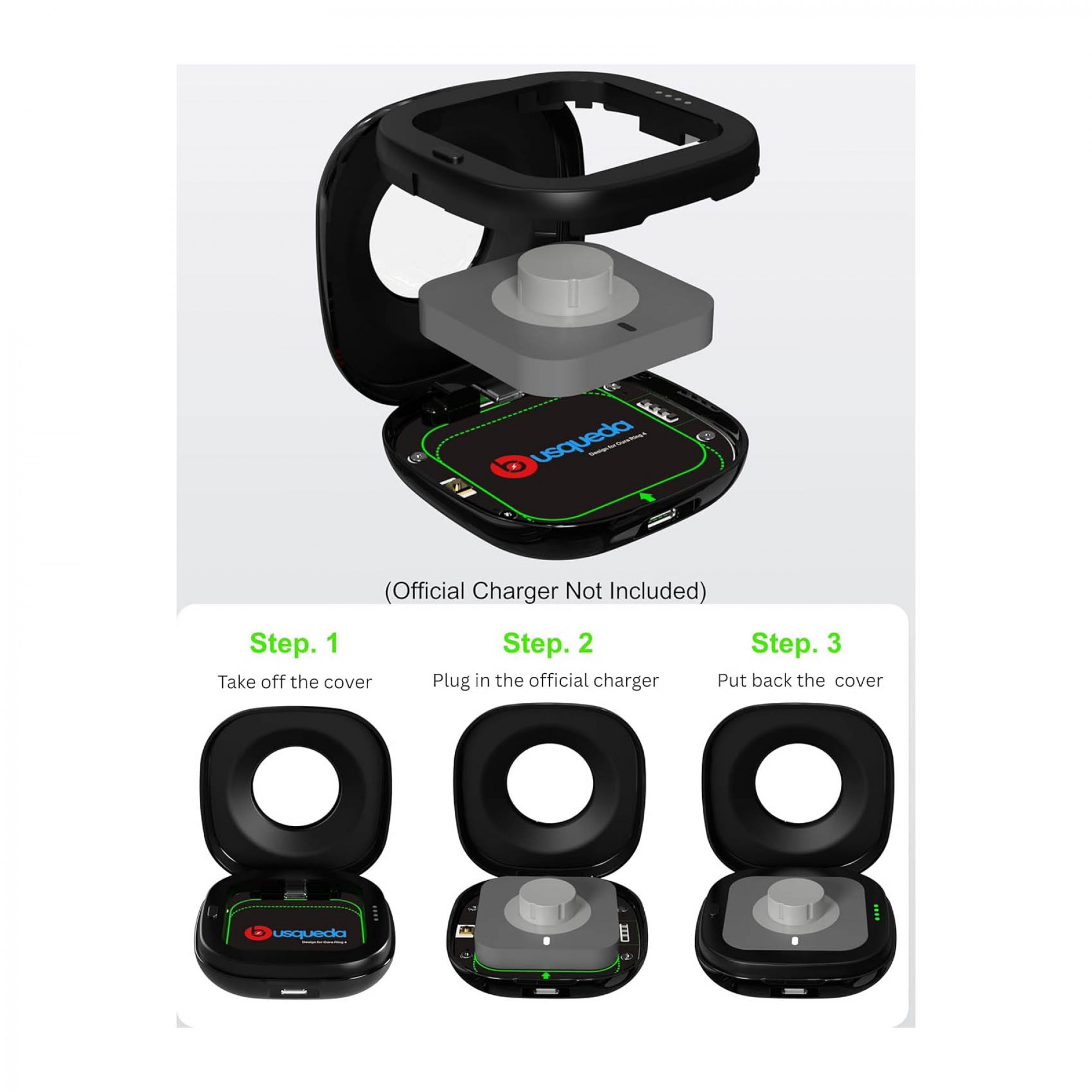 Зарядний кейс BUSQUEDA Wireless Charging Case для Oura Ring 4 (black)